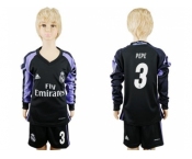 Real Madrid #3 Pepe Sec Away Long Sleeves Kid Soccer Club Jersey