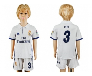 Real Madrid #3 Pepe White Home Kid Soccer Club Jersey1