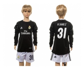 Real Madrid #31 R.Yanez Black Goalkeeper Long Sleeves Kid Soccer Club Jersey