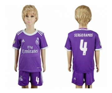 Real Madrid #4 Sergio Ramos Away Kid Soccer Club Jersey2