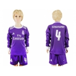 Real Madrid #4 Sergio Ramos Away Long Sleeves Kid Soccer Club Jersey