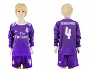 Real Madrid #4 Sergio Ramos Away Long Sleeves Kid Soccer Club Jersey