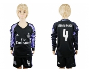 Real Madrid #4 Sergio Ramos Sec Away Long Sleeves Kid Soccer Club Jersey