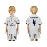 Real Madrid #4 Sergio Ramos White Home Kid Soccer Club Jersey1