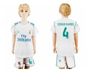 Real Madrid #4 Sergio Ramos White Home Kid Soccer Club Jersey