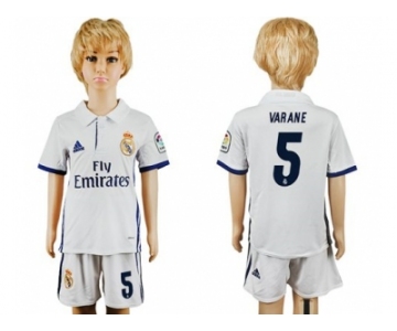 Real Madrid #5 Varane White Home Kid Soccer Club Jersey1