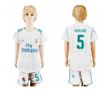 Real Madrid #5 Varane White Home Kid Soccer Club Jersey