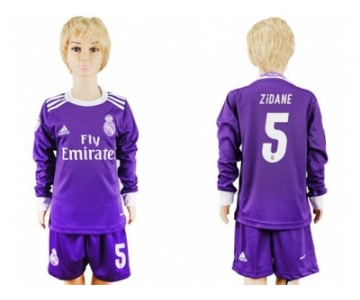 Real Madrid #5 Zidane Away Long Sleeves Kid Soccer Club Jersey