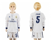 Real Madrid #5 Zidane Home Long Sleeves Kid Soccer Club Jersey