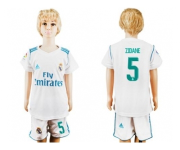 Real Madrid #5 Zidane White Home Kid Soccer Club Jersey