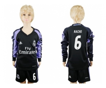 Real Madrid #6 Nacho Sec Away Long Sleeves Kid Soccer Club Jersey