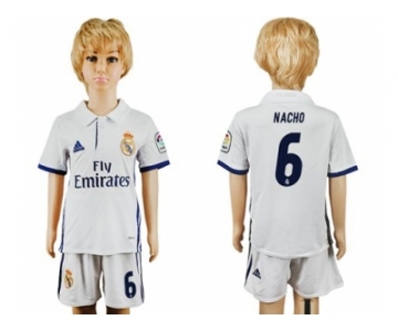 Real Madrid #6 Nacho White Home Kid Soccer Club Jersey1