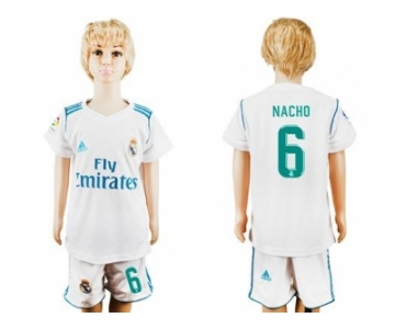 Real Madrid #6 Nacho White Home Kid Soccer Club Jersey