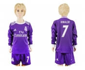 Real Madrid #7 Ronaldo Away Long Sleeves Kid Soccer Club Jersey