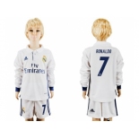 Real Madrid #7 Ronaldo Home Long Sleeves Kid Soccer Club Jersey