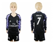 Real Madrid #7 Ronaldo Sec Away Long Sleeves Kid Soccer Club Jersey