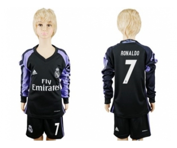 Real Madrid #7 Ronaldo Sec Away Long Sleeves Kid Soccer Club Jersey