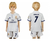 Real Madrid #7 Ronaldo White Home Kid Soccer Club Jersey1