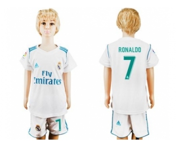 Real Madrid #7 Ronaldo White Home Kid Soccer Club Jersey