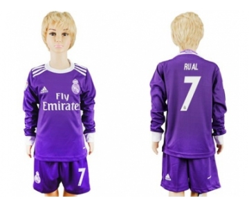 Real Madrid #7 Rual Away Long Sleeves Kid Soccer Club Jersey