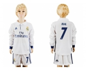 Real Madrid #7 Rual Home Long Sleeves Kid Soccer Club Jersey