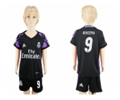 Real Madrid #9 Benzema Black Kid Soccer Club Jersey