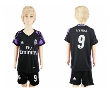 Real Madrid #9 Benzema Black Kid Soccer Club Jersey