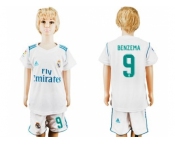 Real Madrid #9 Benzema White Home Kid Soccer Club Jersey