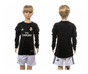 Real Madrid Blank Black Goalkeeper Long Sleeves Kid Soccer Club Jersey