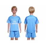 Real Madrid Blank Sky Blue Goalkeeper Kid Soccer Club Jersey