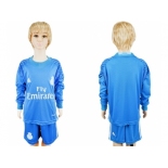 Real Madrid Blank Sky Blue Goalkeeper Long Sleeves Kid Soccer Club Jersey