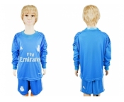 Real Madrid Blank Sky Blue Goalkeeper Long Sleeves Kid Soccer Club Jersey