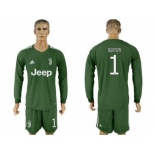 Juventus #1 Buffon Green Goalkeeper Long Sleeves Soccer Club Jersey