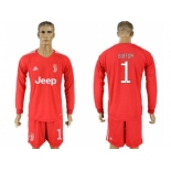 Juventus #1 Buffon Red Goalkeeper Long Sleeves Soccer Club Jersey