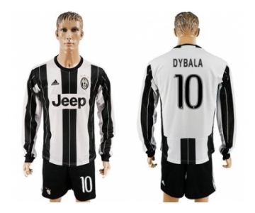 Juventus #10 Dybala Home Long Sleeves Soccer Club Jersey