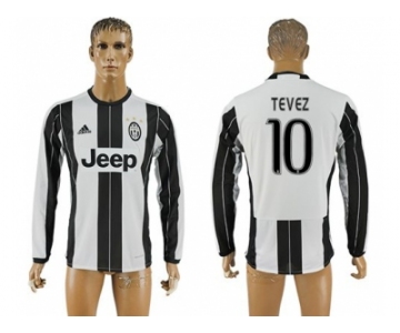 Juventus #10 Tevez Home Long Sleeves Soccer Club Jersey