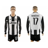 Juventus #17 Mandzukic Home Long Sleeves Soccer Club Jersey 1