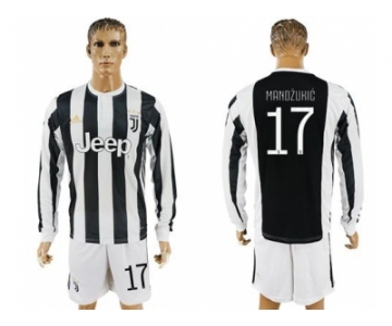 Juventus #17 Mandzukic Home Long Sleeves Soccer Club Jersey