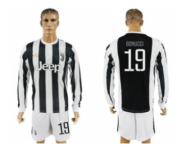 Juventus #19 Bonucci Home Long Sleeves Soccer Club Jersey