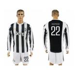 Juventus #22 Asamoah Home Long Sleeves Soccer Club Jersey