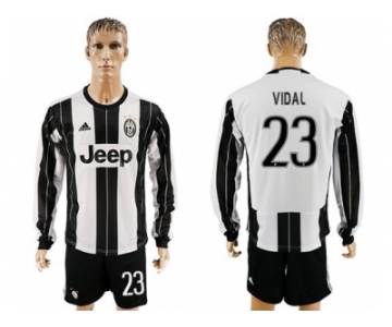 Juventus #23 Vidal Home Long Sleeves Soccer Club Jersey