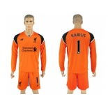 Liverpool #1 Karius Orange Goalkeeper Long Sleeves Soccer Club Jersey