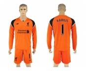 Liverpool #1 Karius Orange Goalkeeper Long Sleeves Soccer Club Jersey