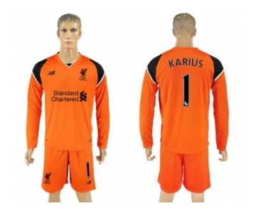 Liverpool #1 Karius Orange Goalkeeper Long Sleeves Soccer Club Jersey