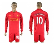 Liverpool #10 Coutinho Home Long Sleeves Soccer Club Jersey1