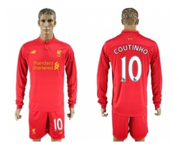 Liverpool #10 Coutinho Home Long Sleeves Soccer Club Jersey1