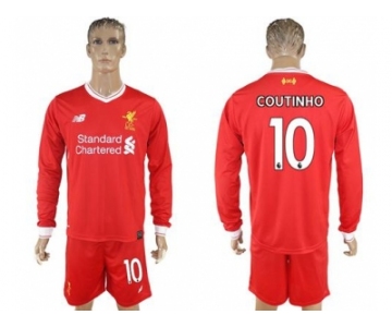 Liverpool #10 Coutinho Home Long Sleeves Soccer Club Jersey