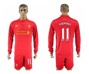 Liverpool #11 Firmino Home Long Sleeves Soccer Club Jersey1