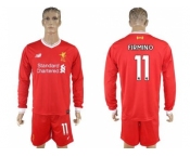 Liverpool #11 Firmino Home Long Sleeves Soccer Club Jersey