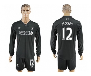 Liverpool #12 Moses Away Long Sleeves Soccer Club Jersey